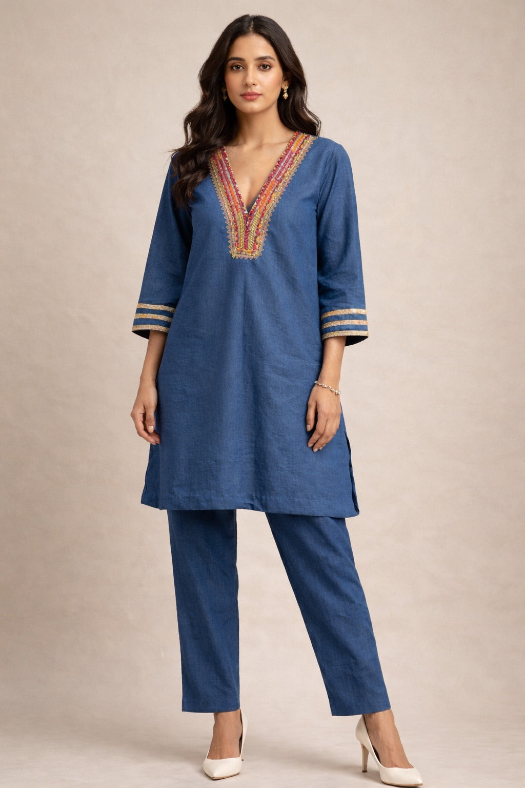 Noor-e-Neel Denim Luxe Kurta Set