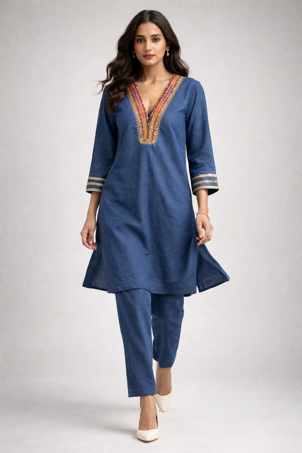 Noor-e-Neel Denim Luxe Kurta Set
