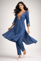 Noor-e-Neel Denim Luxe Kurta Set